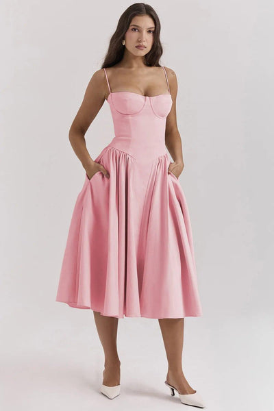 Fynelle-boutique Invité de mariage Rose / XS Robe Midi avec Corset