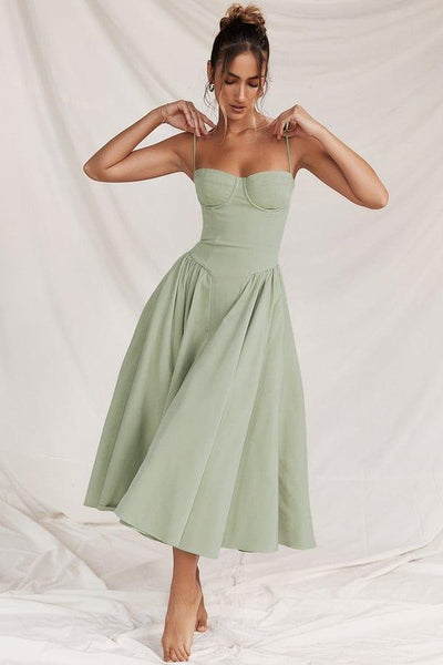 Fynelle-boutique Invité de mariage Vert clair / XS Robe Midi avec Corset